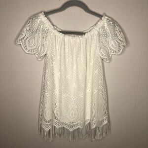 Lilly Pulitzer Marble Lace Off Shoulder Fringe Top